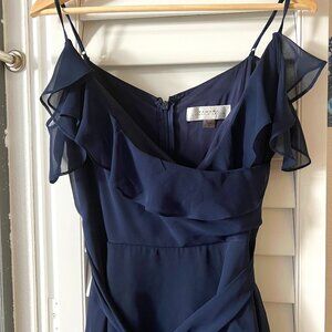 Tahari Arthur S. Levine Formal Navy Off-Shoulder Tiered Maxi Dress